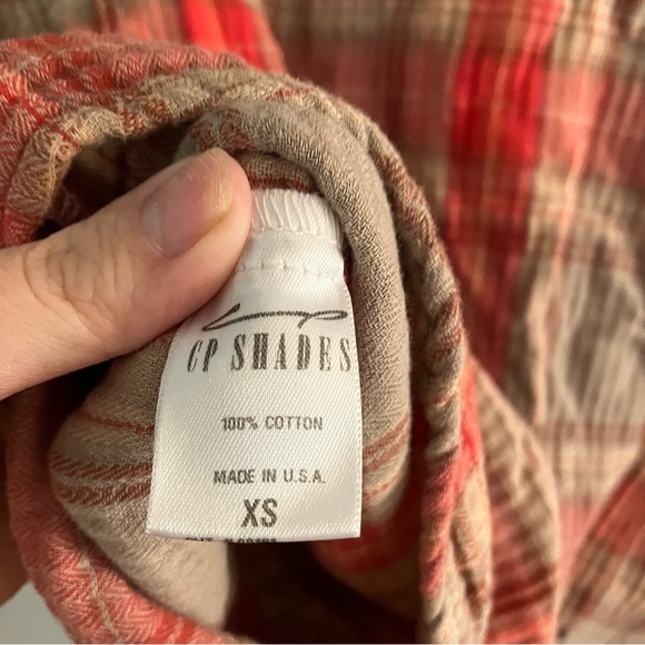 Free People CP Shades Plaid Red and Tan Blouse Top Fall Oversized Size XS S-M - Picture 4 of 5